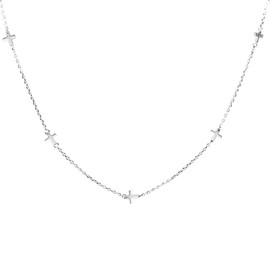 SUGARKITTEN LONDON Rhodium on Sterling Silver Mini Horizontal Sideways Multi Cross Charms Necklace 37-43cm 17''