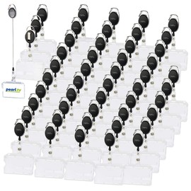 General Office Card Holder:50pcs Hard Plastic ID Card Holder,60cm Yo-Yo Clip (Badge Holder, ID Holder, Lanyard)
