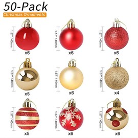 Luxury Christmas Ball Ornaments, Set of 50, 1.6 inches (4 cm), Decorative Balls, Cute, Christmas Decorations, Red, Gold, Gorgeous Coloring, Stylish, Room, Coffee Shop, Atmosphere, New Year, Home Use, Scandinavian Style (1.6 inches (4 cm) Set of 50, Red + Gold)