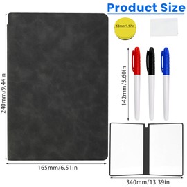 TYBYBB Whiteboard Small 24 x 16.5 cm Writing Board Wipe Clean Whiteboard Notebook A5 with 3 Whiteboard Pens 1 Whiteboard Sponge and 1 Whiteboard Cloth for Notes, Lists, Memos