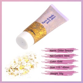 Bestauty Glitter Body Glitter Gel, Body Glitter Gel, 50 ml Glitter Face Festival, for Face Hair, Lips, Nails, DIY, Long-Lasting for Festival, Party Makeup (#2 Gold)