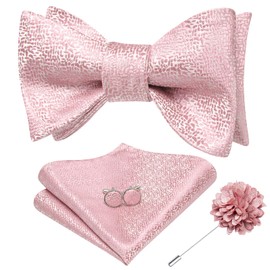 Hi-Tie Men Silk Blush Pink Bowties Groomsman Selftied Bowtie Lapel Pins Bow Ties Pocket Square Cufflinks Sets for Wedding Tuxedo