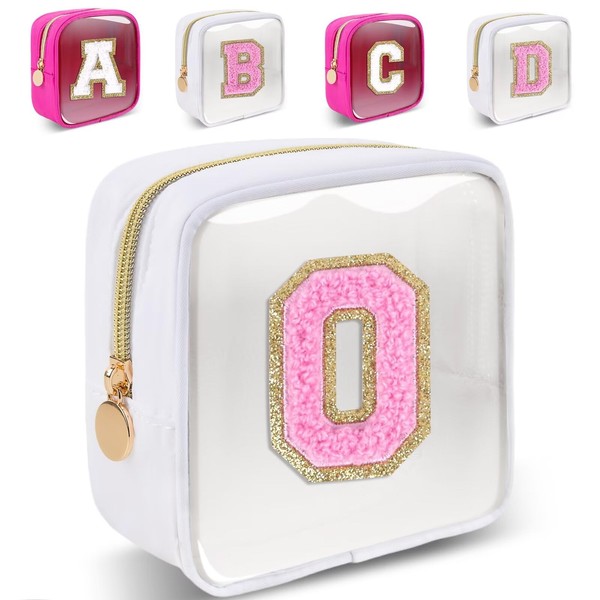 Small Clear Personalized Initial Letter Makeup Bag, A-Z Chenille Patch
