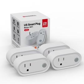 SASWELL Matter Smart Plug, Work with Apple Homekit, Alexa & Google Home, WiFi Outlet with 15A/1800W Max, Voice Control, Supports Energy Monitoring by Tuya, 2.4GHz Wi-Fi Only, 4 Pack