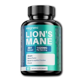 MEGNETA Lion's Mane Supplements| with Vitamins A, C, D3, E & Zinc | Support Memory, Reflexes & Focus Health (60 Capsules)