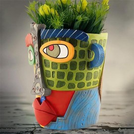 BJVF Picasso Pot, Face Planters, Plant Pots Sanxingdui Style, Abstract Head Planter, Handcrafted Planter Resin - Cute and Funky(Modern)