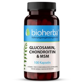 BIOHERBA Glucosamine Chondroitin MSM Capsules High Dose + Vitamin C - 100 Capsules for Maximum Joint Support and Health from BIOHERBA