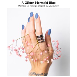 DUKASOU Semi Cured Gel Nail Strips, 28 Pcs UV Gel Nail Stickers, Long Lasting Gel Nail Strips, Salon Quality Gel Nail Wraps for Home, Includes Prep Pads, Nail File & Wood Stick(Glitter Mermaid Blue)