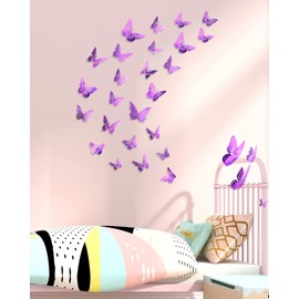 72Pcs 3D Butterfly Wall Decor, Purple Butterfly Decorations, 6 Styles 3 Sizes Removable Butterfly Wall Stickers Room Decor for Birthday Party