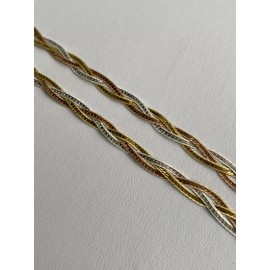 Handmade 925 Silver TriColor Yellow Rose Gold Plated Twisted Braided Herringbone Necklace - 14"