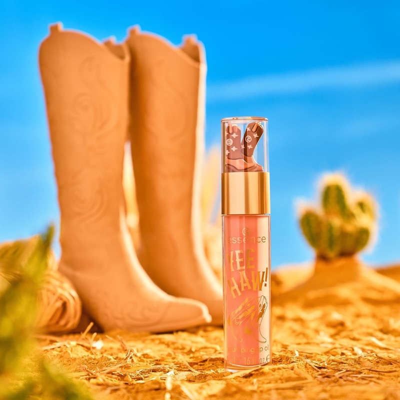 Essence Cosmetics YEE HAW! plumping lip oil, plumping, shiny, shimmery