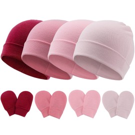 BQUBO Baby Hats and Mittens Infant Cotton Beanie Gloves No Scratch Set Newborn Hospital Hat for Boys Girls 0-6 Months