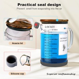 LOCOZY 2-Pack 50oz Glass Laundry Detergent Dispenser with Acacia Wood Lid - Airtight Design, Dual oz/ml Scales | Laundry Room Organization & Storage for Fabric Softener, Beads, Powder, Bleach