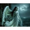 A Dark Angel with Glowing Wings Overlooks a Moonlit Ocean
