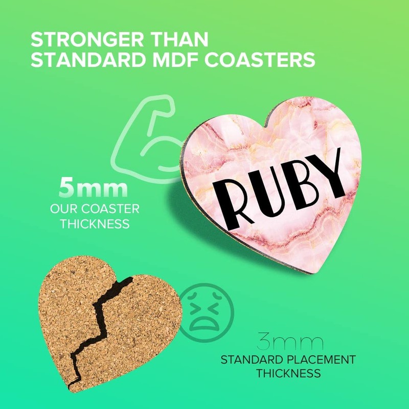 1 x Heart Coaster - Name Ruby Marble Stone Texture