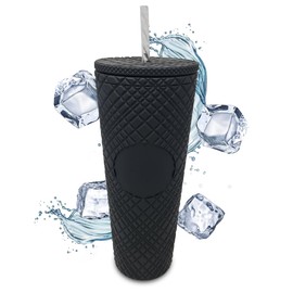 Nadia's Little Treasures Jewelled Plastic Tumbler Cup - Plastic Double Walled Cold Cup for iced Coffee, Water, Slush or Smoothies, Your Home Cinema Cup (Matte Black)
