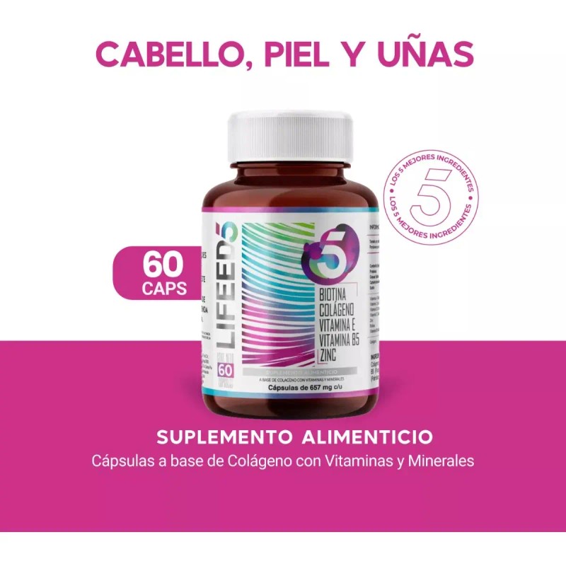 Suplemento Lifeed5 Biotina Colágeno Piel Uñas Cápsulas
