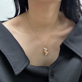 14K Gold Boho Beach Jewelry Ocean Seashell Conch Pendant Necklace for Women