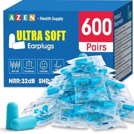 AZEN 600 pares de tapones para los oídos, NRR de espuma suave de 32 dB para dormir con cancelación de ruido, tapones para los oídos para conciertos, t