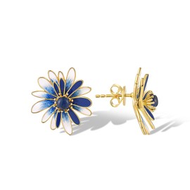 Santuzza 925 Sterling Silver Enamel Daisy Earrings Blue Glass Blue & White Flower Dangle Earrings for Women