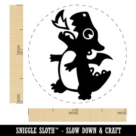 Cute Little Dragon Breathing Fire Self-Inking Rubber Stamp for Stamping Ink Stamper Crafting Planners - 1 Inch Medium - Purple Ink