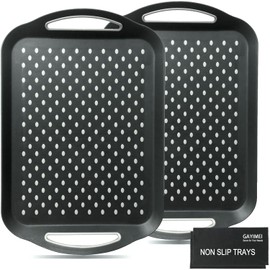 Large Anti-Slip Serving Tray with Handles, Dual Rubber Grippy Lap Food Trays for Eating, Dinning, Breakfast, on Couch/TV, Black - Set of 2