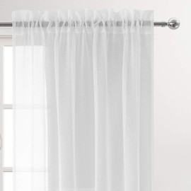 DWCN White Sheer Curtains, 54 Drop Rod Pocket Top Semi Transparent Light Filtering Net Curtains, Voile Curtains for Living Room and Bedroom, 52" Wide x 54" Drop, Set of 2 Panels