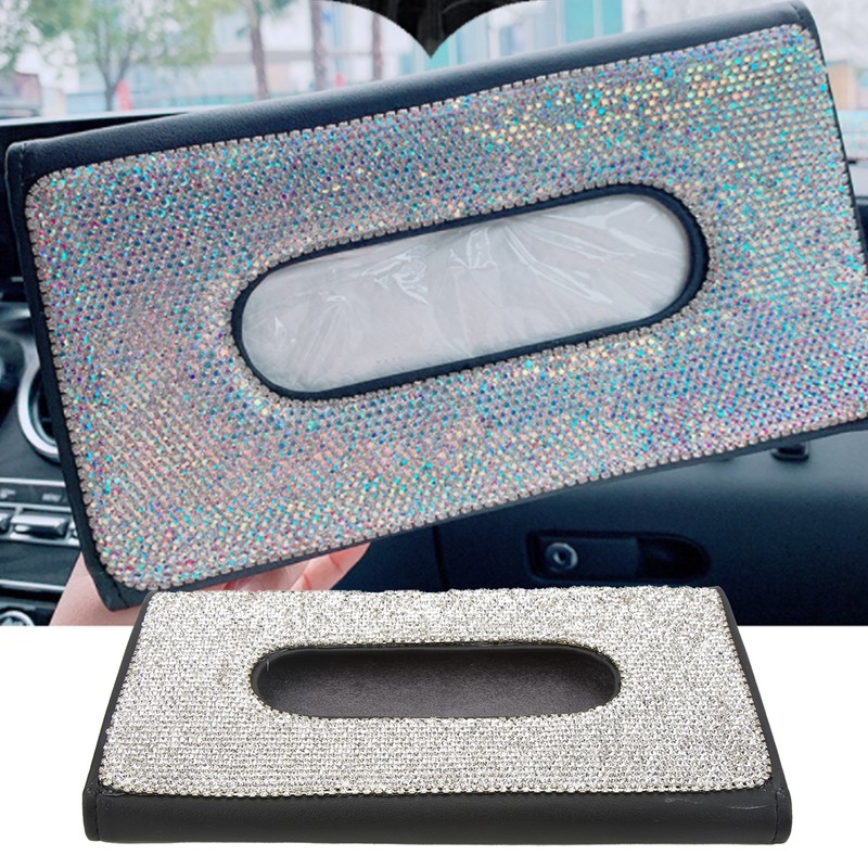 Rhinestone Sun Visor Tissue Box Bling Napkin Storage Holder Universal