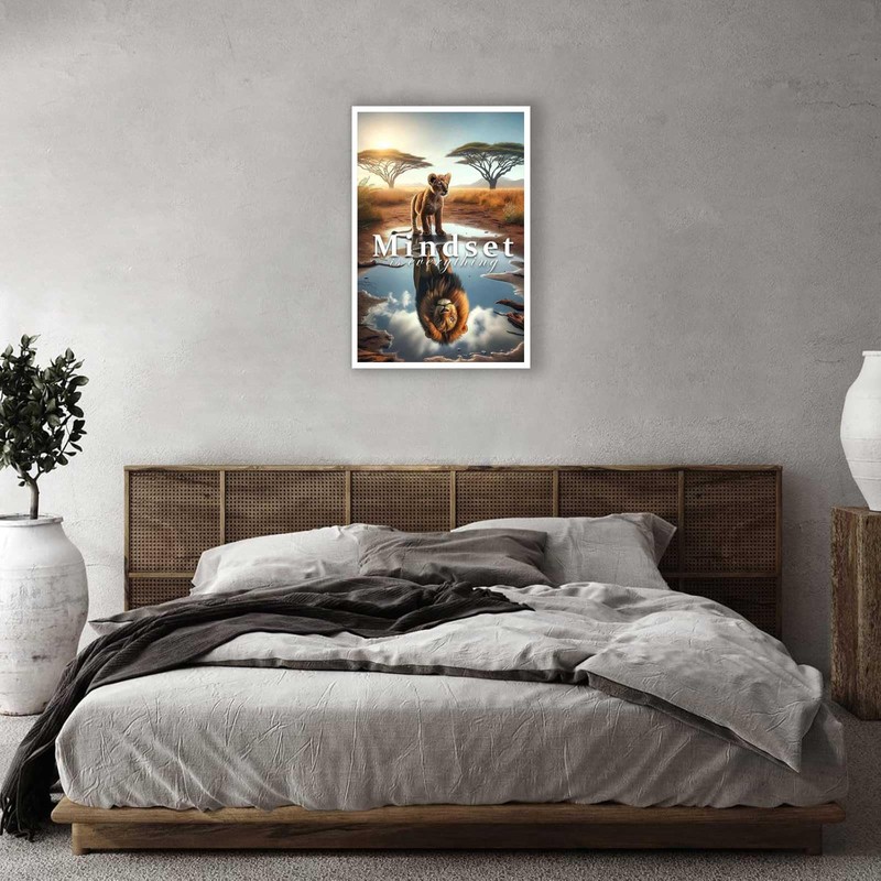 Inspirational animal poster, Mindset Is Everything, inspirational quotes lion reflection,