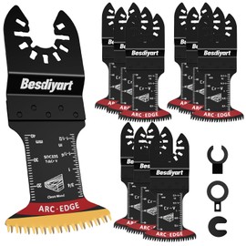 Besdiyart 10 Pcs Curved Edge Oscillating Saw Blades, Titanium Coating 45mm Wide Multi-Tool Saw Blades with Japanese Teeth for Wood, Universal Quick-Lock Multi-Tool Accessories