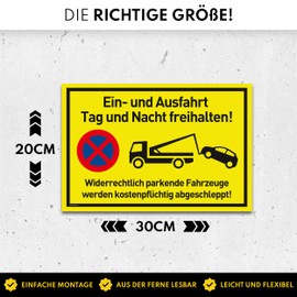 Set of 2 Einfahrt Freihalten Signs (30 x 20 cm Plastic) - Ausfahrt freihalten Sign - Nie Wieder zugeparkt - Auch Gegenüber - (Neon Yellow) - Hier Wird abgeschleppt