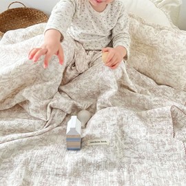 BuLuTu 4-Layer Large Baby Crib/Cradle Blanket Nursery Throw Blanket Reversible Cotton Muslin Kids Bed Blanket for Boys Girls,Breathable,Lightweight,Forest Rabbit Mushroom Pattern,47''x51''