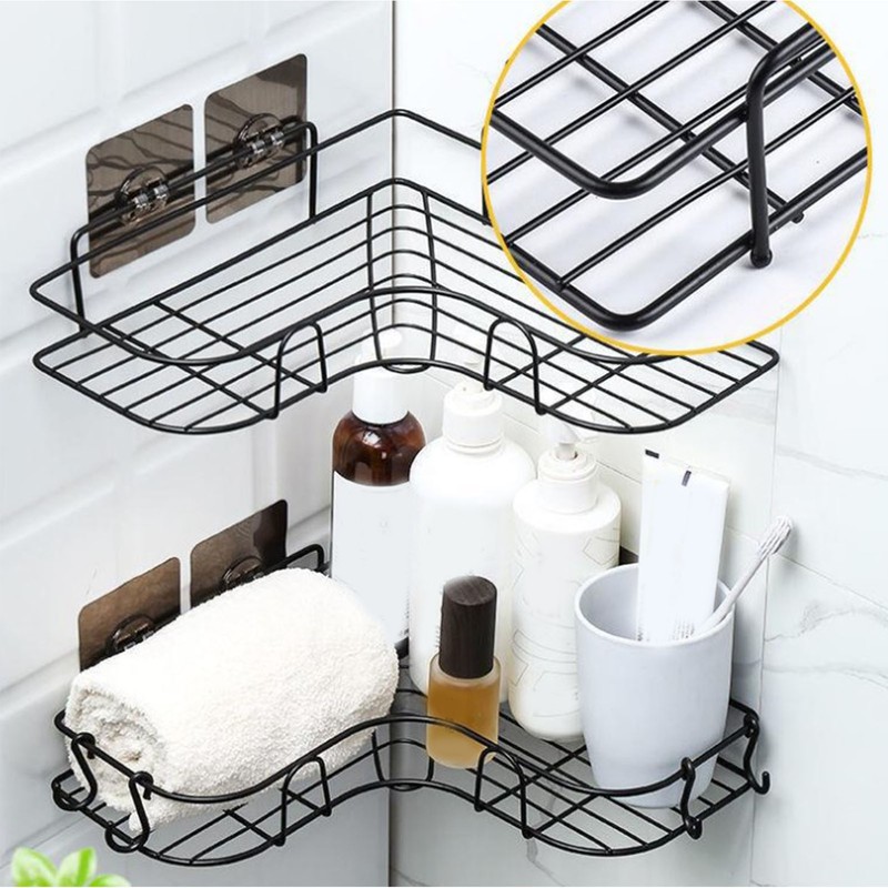 2PCS Corner Storage Rack Triangular Shower Organizer Shelf Wall Mount