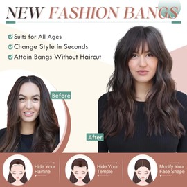 Elailite Neat Bangs Clip in Fringe with Temples Real Human Hair Extensions Natural Clip on Hair Piece For Women - #24 Natural Blonde