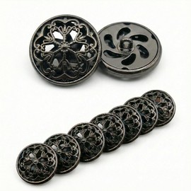 KGCGJVB 8Pcs Black Buttons Vintage Metal Large Fancy Button Set for Clothes Coat Women Retro Double Layer Openwork Sewing Shank Accessories 1inch/25mm