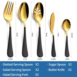 Moxinox 10-Piece Black & Gold Flatware Serving Set, 18/0 Stainless Steel Colorful Handle, Includes Serving Fork, Solid & Pierced Serving Spoon,Sugar Spoon,Butter Knife,Mirror Polished,Dishwasher Safe