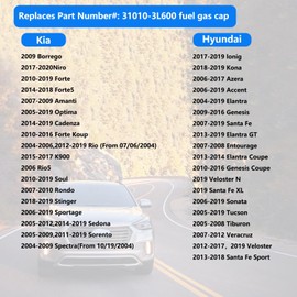 Gas Cap Fuel Cap Fit for Hyundai Accent Azera Elantra GT Entourage Equus Genesis Coupe Santa Fe Sonata Tucson Veloster, Kia soul sedona Forte Sportage Sorento Optima Amanti, Replaces OE 31010-3L600