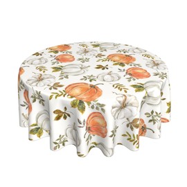 BETGINY Fall Tablecloth Round 70 Inch,Watercolor Burnt Orange Grey Pumpkin Table Cloth,Stain Resistance Polyester Autumn Harvest Thanksgiving Indoor Outdoor Table Covers for Kitchen Dining Parties