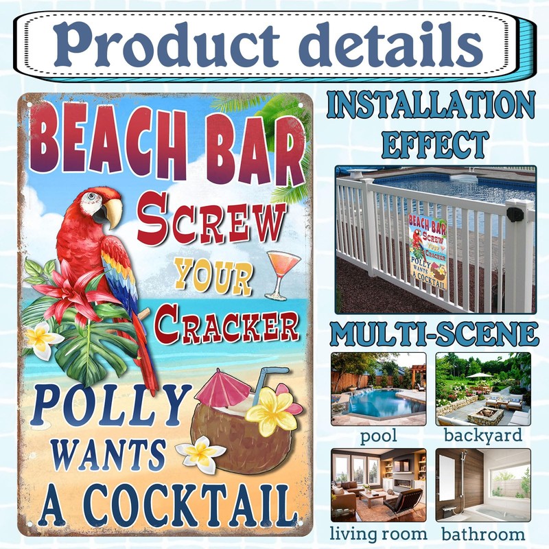 Beach Bar Tin Sign Screw The Cracker Polly Wants a