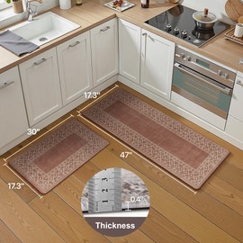 GENIMO Kitchen Mats for Floor 2 PCS Cushioned Anti-Fatigue, Geometric Waterproof Kitchen Rugs Non Slip Washable, Comfort Standing Mat Rug for Kitchen, Office, Laundry, Terracotta, 17"x 47"+17"x 30"