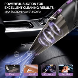 SHOP·AIR Car Vacuum Cleaner, 12V/106W High Power Handheld Portable Car Vacuum with 16 Ft Cord, Attachments, Filters and Storage Bag, Suitable for Car (Purple Button)