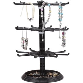 AOKWAWALIY Keychain Display Stand 2 Tier Necklace Holder Black Necklace Rack Rotating Jewelry Display Plastic Counter Jewelry Holder for Malls Dressing Table