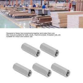 Pack of 5 Long Rod Nuts M10 x 1.5 Internal Thread 17 mm OD 50 mm Length Hexagonal Long Nuts Threaded Sleeves 304 Stainless Steel Silver Connection Nuts Set for Replacement Maintenance
