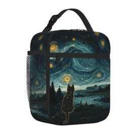 DEKIFNHG Black Cat Starry Night Insulated Lunch Box Portable Lunch Bag with Detachable Handle,Reusable Lunchbox for Boys Girls Men Women