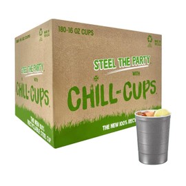 Steel Chill Cups 16 oz. Party Cups, Perfect for Cold Drinks, Sturdy & Durable, Disposable and 100% Recyclable, Made in USA, Gray, 180 Count