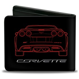 Buckle-Down Unisex-Adult's Standard PU Bifold Wallet-C7 Frontview + Rearview Blueprints Black/Red, Multicolor, 4.0" x 3.5"