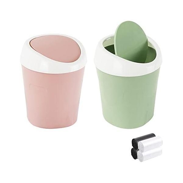 2 count Plastic Mini Wastebasket Trash Can with 120 Trash