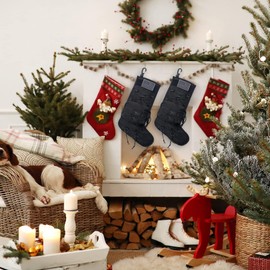 SPEED TRACK Urban Black Tactical Christmas Stocking Set of 2, 11 x 18 inches with Black Flag Patch, MOLLE Webbing, Zip Pocket, Survival Hiking Bag, Gift for Veterans Military Patriotic