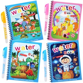 Ballery 4 Stück Wassermalbuch, Wiederverwendbar Wasser Malbuch, Magic Water Coloring Book Malbuch mit Wasserstift Wasserzauber malbuch Für Kinder 3 4 5 6 Jahre alte Jungen Mädchen