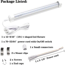 KALINA T8 V-Shape Integrated Single Fixture, 1FT Led Tube, 1080lm, 5000k White, 9W, Utility Shop, Ceiling and Under Cabinet Light, Corded Electric with Built-in ON/Off Switch (Pack of 1)